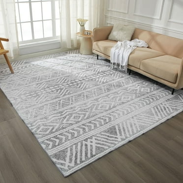 Siiluminisoy Boho Area Rug 8x10, Machine Washable Rugs for Living Room, Non Slip Carpet Printed, Low Pile, Light Taupe Gray
