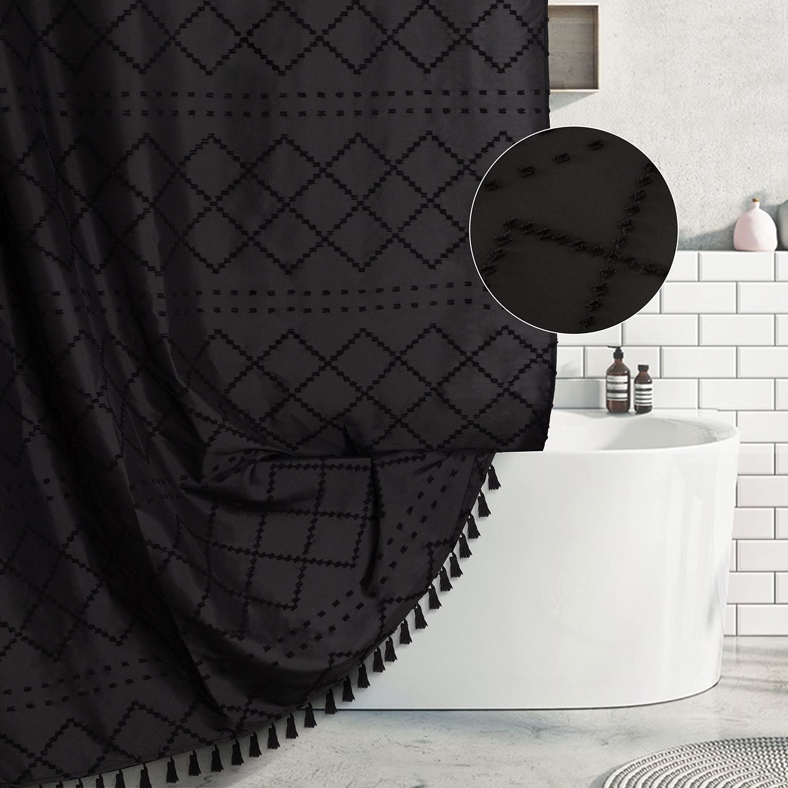 Siiluminisoy Boho Black Textured Shower Curtain for Bathroom,72 x 72