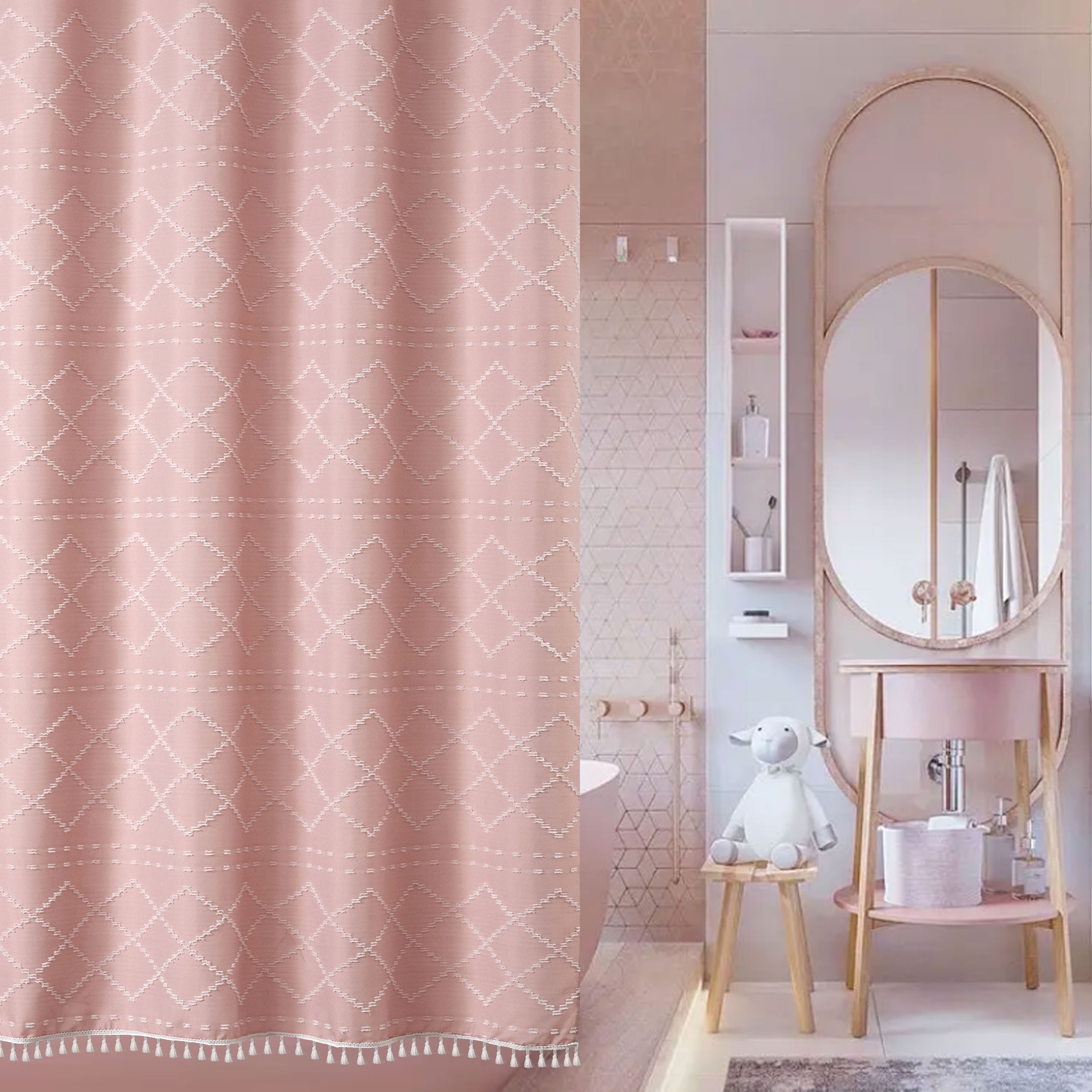 Siiluminisoy Boho Pink Textured Shower Curtain for Bathroom，72 x 72
