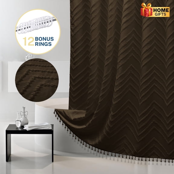 Siiluminisoy Brown Extra Long Shower Curtains, Heavy-Duty Mold/Mildew-Resistant,Water-Repellent, Machine-Washable,Chevron Textured Design,72 x 84