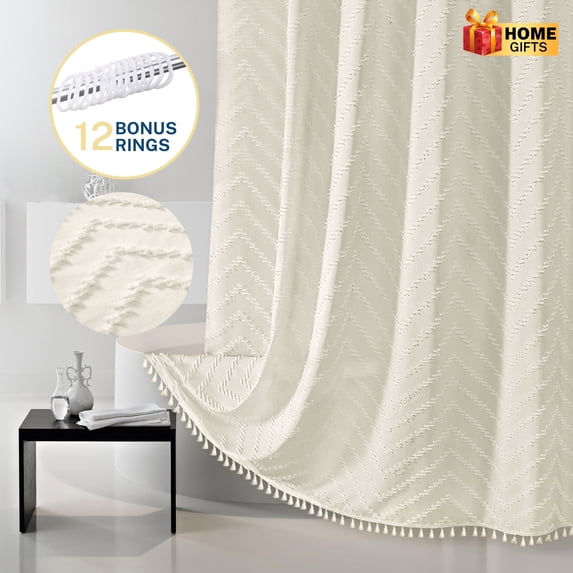 Siiluminisoy Cream Extra Long Shower Curtains, Heavy-Duty Mold/Mildew-Resistant,Water-Repellent, Machine-Washable,Chevron Textured Design,72 x 78