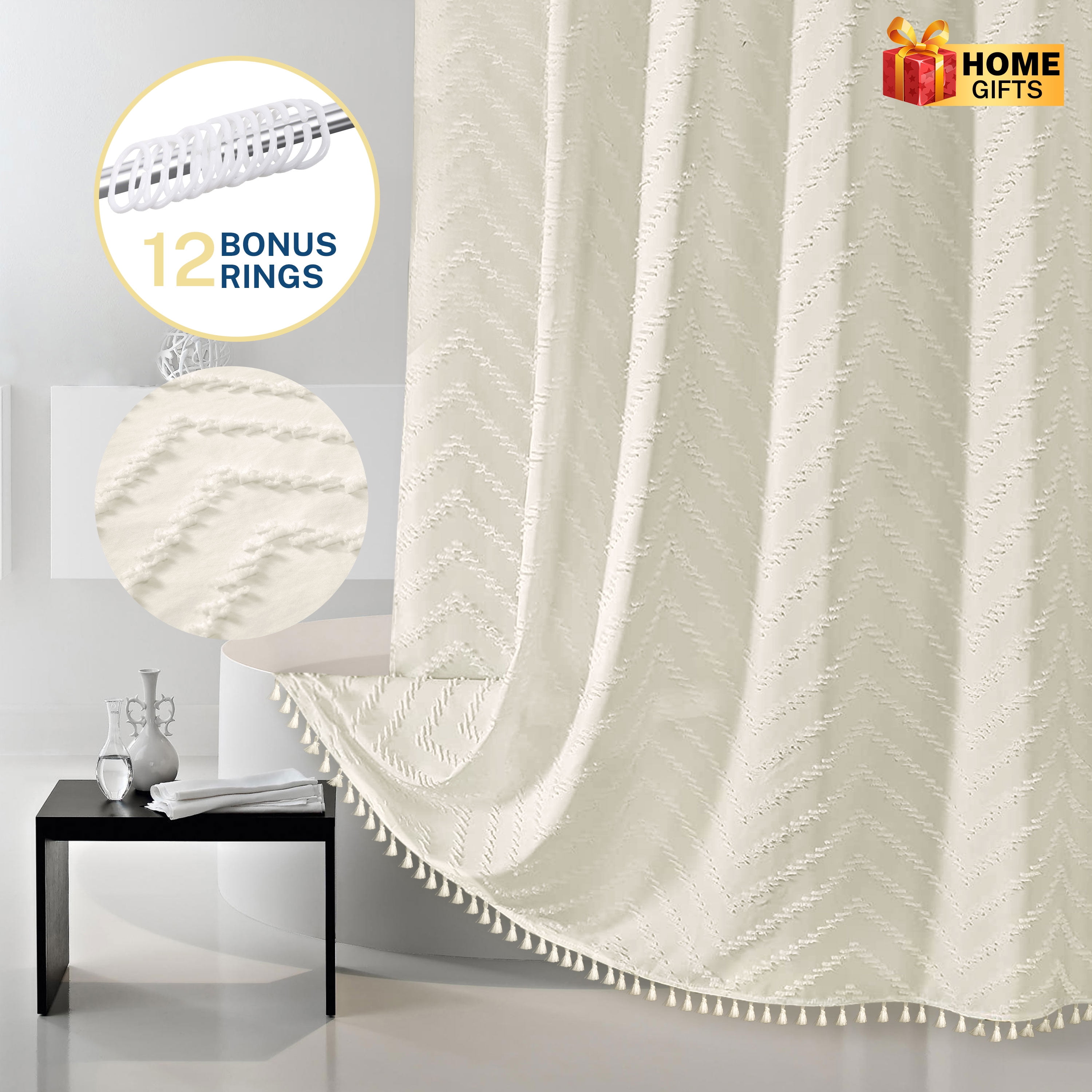 Siiluminisoy Cream Extra Long Shower Curtains, HeavyDuty Mold/Mildew