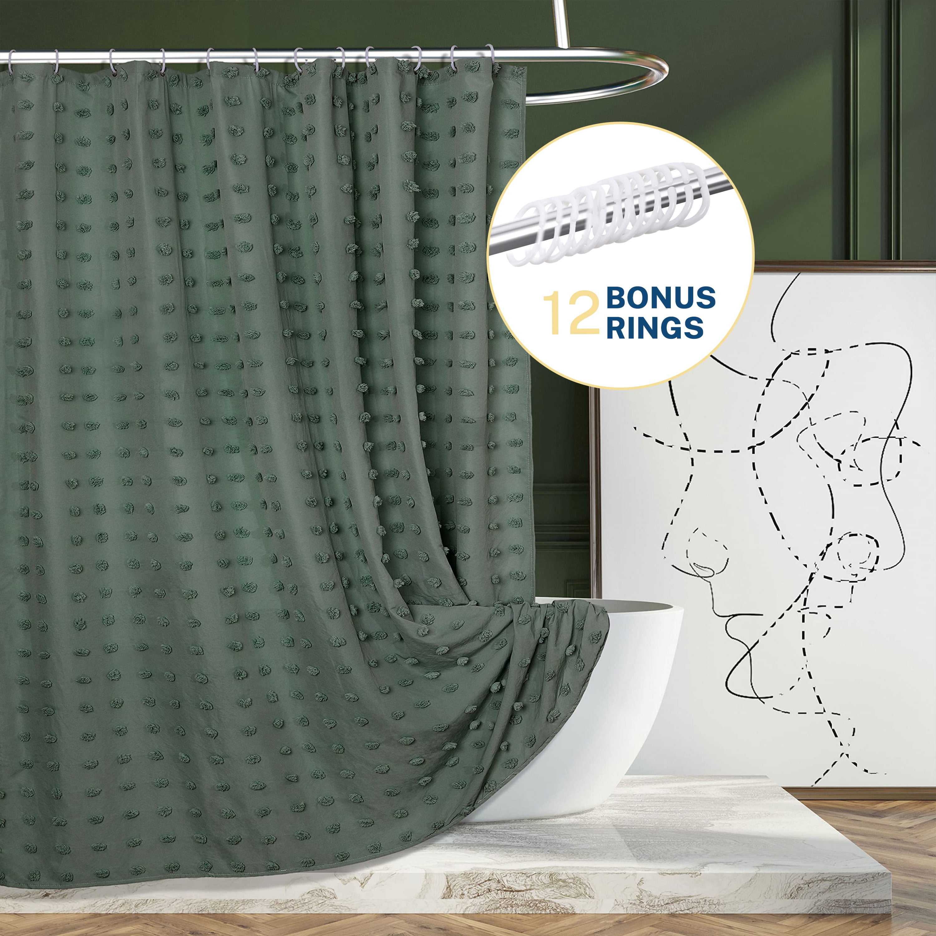 Siiluminisoy Boho Farmhouse Shower Curtain, Dark Green, 72x72, Tufted ...