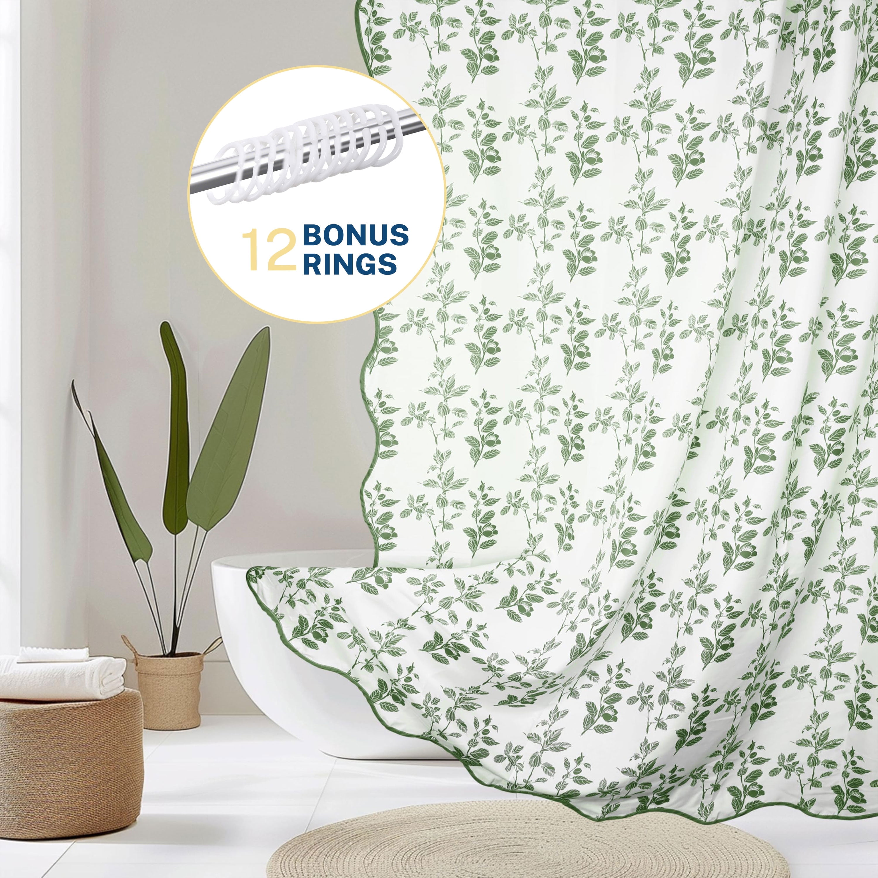 Siiluminisoy Green Scalloped Shower Curtains, 72x72 Water Repellent