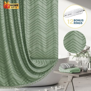 Siiluminisoy Green Shower Curtains,Heavy-Duty Mold/Mildew-Resistant,Water-Repellent, Machine-Washable,Chevron Textured Design,72 x 72