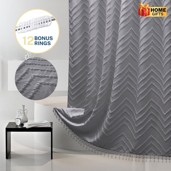Siiluminisoy Grey Boho Shower Curtain Fabric, Heavy-Duty Mold/Mildew-Resistant,Water-Repellent, Machine-Washable,Chevron Textured Design,72 x 72