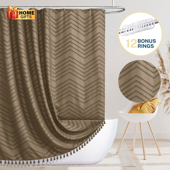 Siiluminisoy Khaki Extra Long Shower Curtains, Heavy-Duty Mold/Mildew-Resistant,Water-Repellent, Machine-Washable,Chevron Textured Design,72 x 84