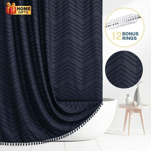 Siiluminisoy Navy Blue Shower Curtains, Heavy-Duty Mold/Mildew-Resistant,Water-Repellent, Machine-Washable,Chevron Textured Design,72 x 72