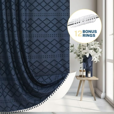 Siiluminisoy Navy Blue Shower Curtains,Heavy-Duty Mold/Mildew-Resistant,Water-Repellent, Machine-Washable,Tufted Chevron Striped Textured Design,72 x 72