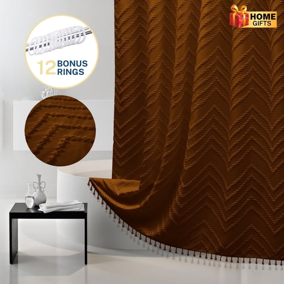 Siiluminisoy Orange Boho Shower Curtain Fabric, Heavy-Duty Mold/Mildew-Resistant,Water-Repellent, Machine-Washable,Chevron Textured Design,72 x 72