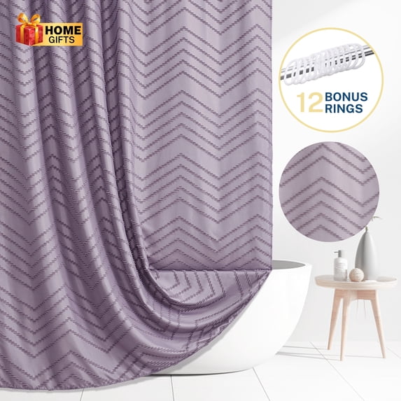 Siiluminisoy Purple Extra Long Shower Curtains, Heavy-Duty Mold/Mildew-Resistant,Water-Repellent, Machine-Washable,Chevron Textured Design,72 x 84