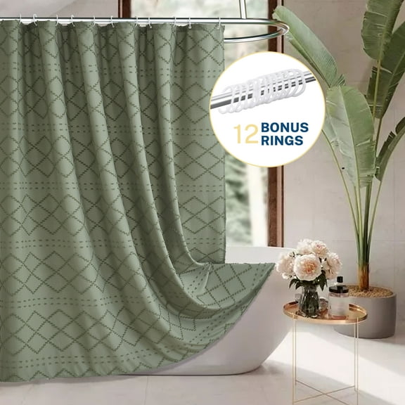 Siiluminisoy Sage Green Shower Curtains,Heavy-Duty Mold/Mildew-Resistant,Water-Repellent, Machine-Washable,Tufted Chevron Striped Textured Design,72 x 72