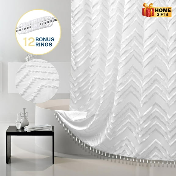 Siiluminisoy White Extra Long Shower Curtains, Heavy-Duty Mold/Mildew-Resistant,Water-Repellent, Machine-Washable,Chevron Textured Design,72 x 84