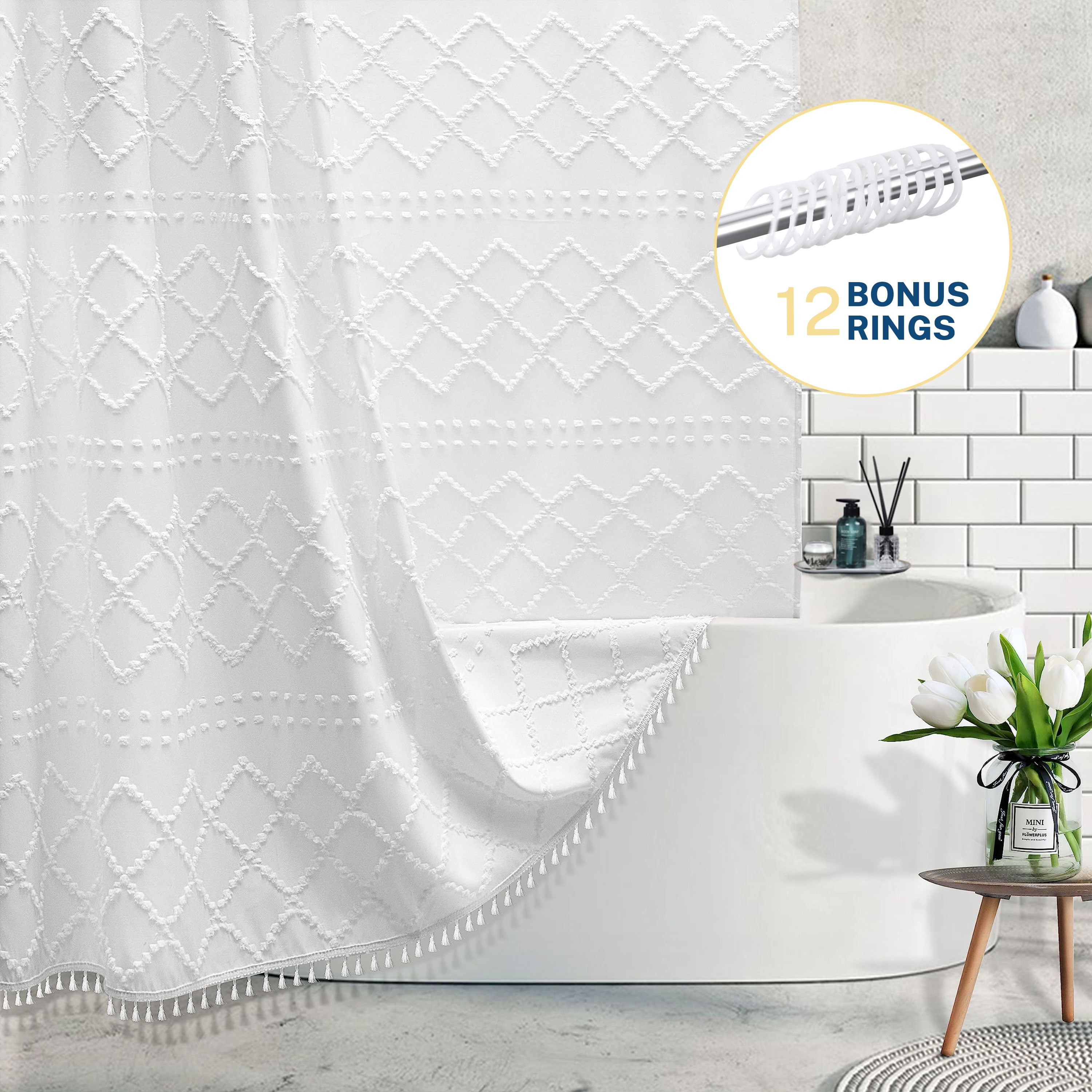 Siiluminisoy Duschvorhang Boho Farmhouse – Gewebter Stoff, Khaki, 182,9x182,9 Cm, Mit Chevron-Muster