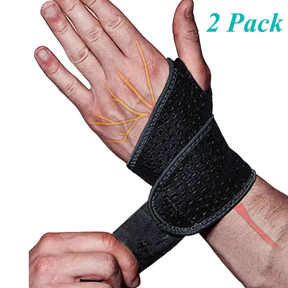 Siisll 2 Pack Wrist Compression Strap and Wrist Brace Sport Wrist Support for Fitness Weightlifting Tendonitis Carpal Tunnel Arthritis Black
