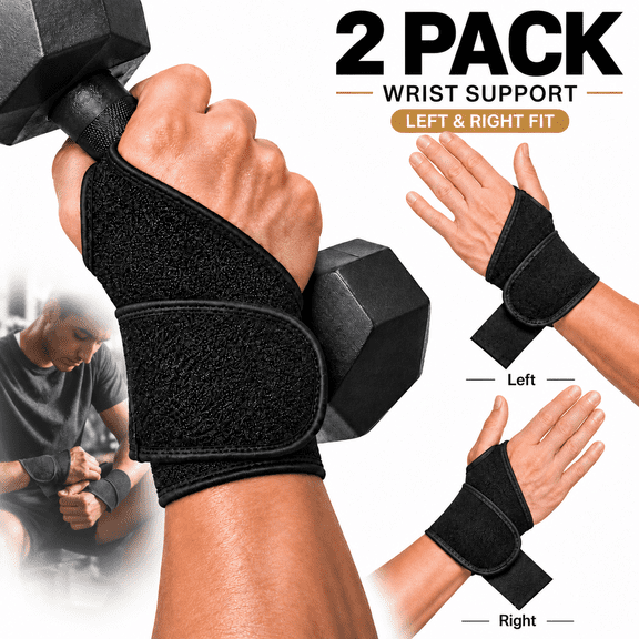 EMLIMNY 2 Pack Wrist Brace for Carpal Tunnel, Adjustable Wrist Compression Straps for Men and Women, Left & Right Hand Wrist Support Wraps for Weightlifting, Fitness, Sports and Daily Use, Black