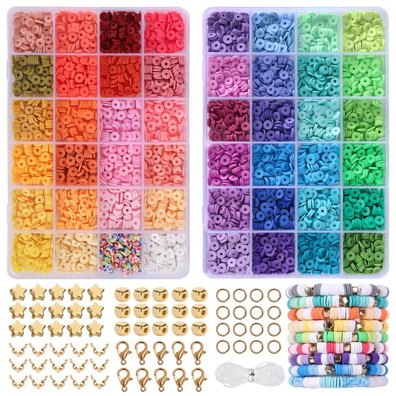Siisll 4800 Pcs Clay Beads for Bracelet Making Kit 48 Colors Flat Round Polymer Clay Spacer Heishi Beads for Jewelry Making, multicolors