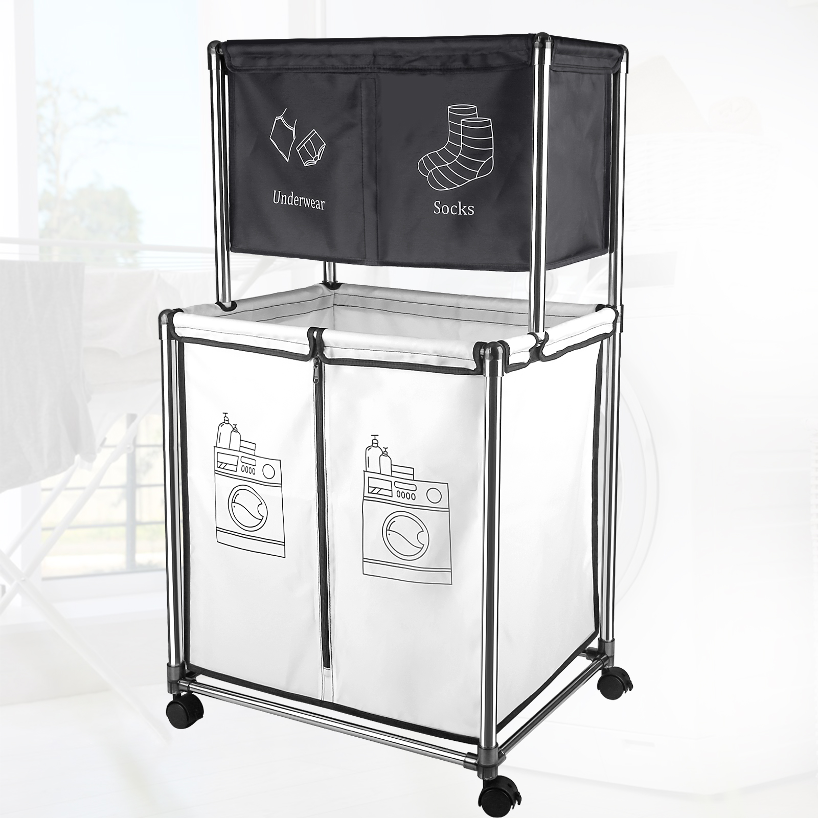 Siivton Laundry Sorter Cart,Laundry Hamper Sorter with Rolling Wheels and Removable 3 Bags for