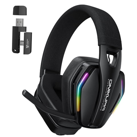 Siivton Wireless Gaming Headset & Headphones, 2.4GHz + Bluetooth 5.3, 60H Battery, 50mm Drivers, Noise-Canceling Mic, Over-Ear PC Headphones for PS5 PS4 Switch PC Phone