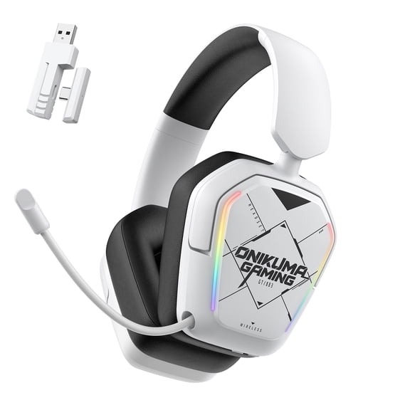 Siivton Wireless Gaming Headset with 2.4GHz & Bluetooth 5.3, for PS5, PS4, PC, Switch, 60H Battery Life, Noise Canceling Mic, 7.1 Surround Sound, RGB Light, Foldable Headphones - White