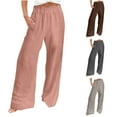 thumbnail image 1 of Sijiajgjfu 2025 Beach Pants for Women Cotton Linen High Waist Wide Leg Lounge Palazzo Trousres Brown M, 1 of 7