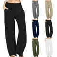 thumbnail image 1 of Sijiajgjfu Linen Palazzo Pants for Women Wide Leg Drawstring Elastic Waist Summer Beach Trousers Dark Blue S, 1 of 8