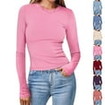 thumbnail image 1 of Sijiajgjfu Long Sleeve Shirt Women Fitted Knit Ribbed T Shirts Crew Neck Slim Basic Tee Blouse Solid Layering Going Out Tops Light Blue XL, 1 of 7