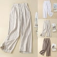 thumbnail image 1 of Sijiajgjfu Pinstripe Linen Palazzo Pants for Women Cotton Wide Leg Button Zipper Offlice Work Business Trousers 2025 White M, 1 of 6
