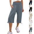 thumbnail image 1 of Sijiajgjfu Wide Leg Linen Pants for Women Plus Size Drawstring High Waist Cotton Baggy Beach Palazzo Trousers Black XXL, 1 of 6