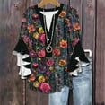 thumbnail image 1 of Sijiajgjfu Women's Button V-Neck Henley Shirts Trendy 3/4 Ruffle Bell Sleeve Hide Belly Floral Dressy Blouses Multicolor XL, 1 of 5