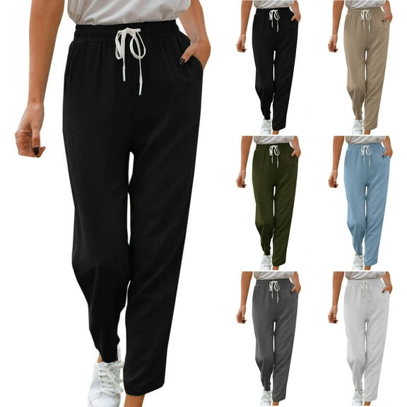 Sijiajgjfu Women's Linen Pants Drawstring Slim Fit Beach Trousers 2025 White L