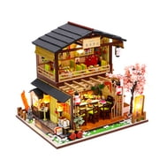 Sijiali 1Set Dollhouse with LED Bulb DIY Creation Wooded Japanese Sushi Restaurant Dollhouse for Children
