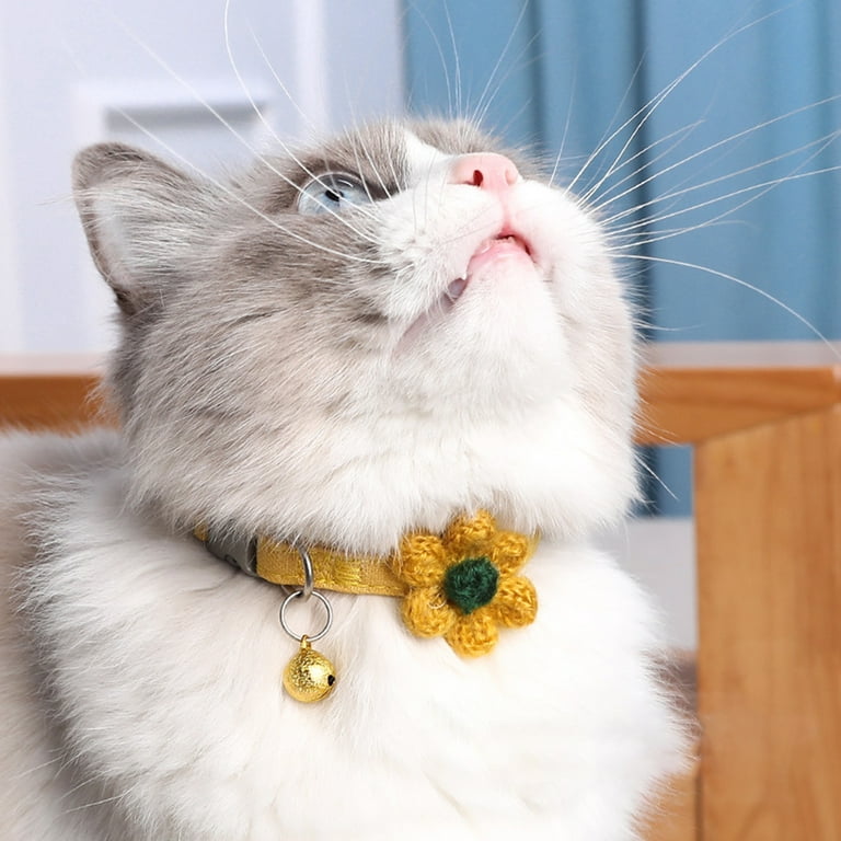 Sijiali Adjustable Cute Six Petals Flower Bell Decor Cat Kitten Collar Pet Accessories