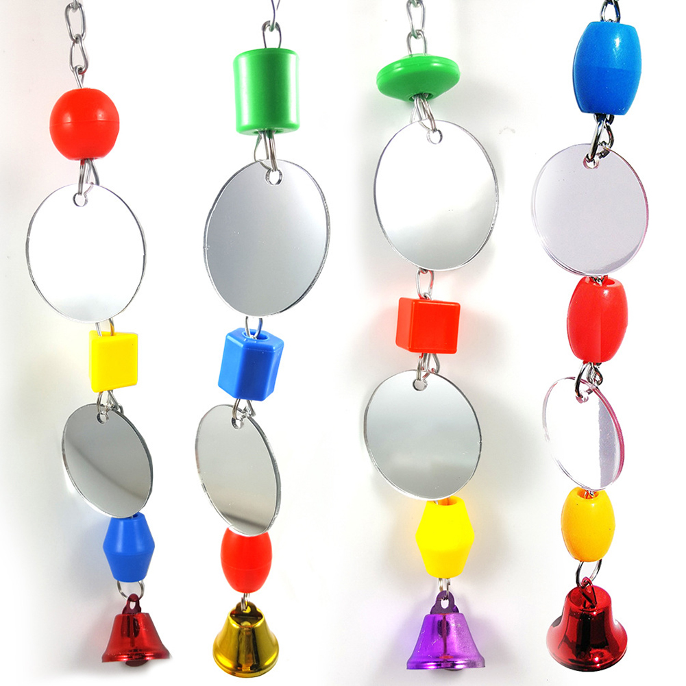 Sijiali Colorful Breakproof Mirrors Parrot Bird Cage Hanging Toy Swing