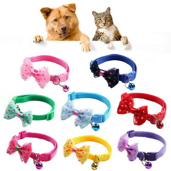 Sijiali Pet Collar Dot Print Bowknot Adjustable Nylon Dog Puppy Bell Bow Neck Strap Necklace for Pet