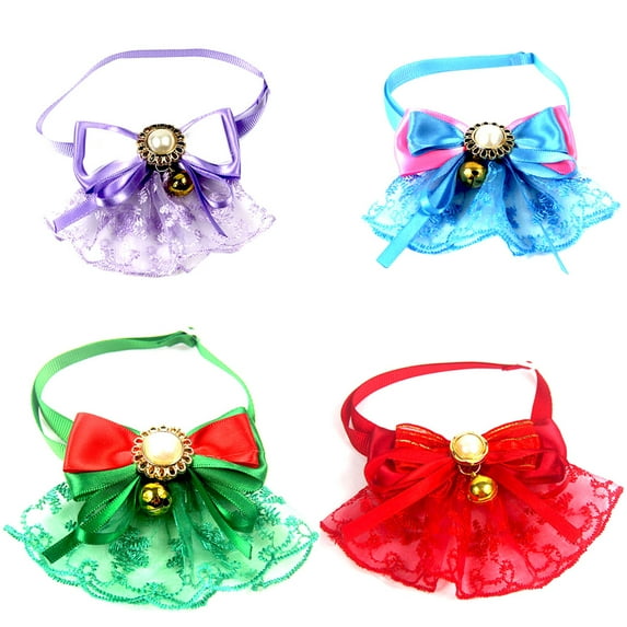 Sijiali Pet Dog Puppy Cat Lace Bell Bow Fake Pearl Adjustable Collar Neck Strap Necklace