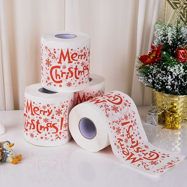 Sijiali Santa Claus Toilet Roll Paper Cute Printed Xmas Tree Bath Roll Paper for Christmas