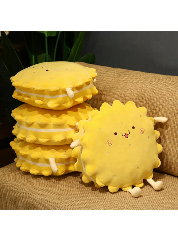 Sijiali Stuffed Pillow Cartoon Convenient Yellow Sandwich Biscuits Plush Cushion for Kids