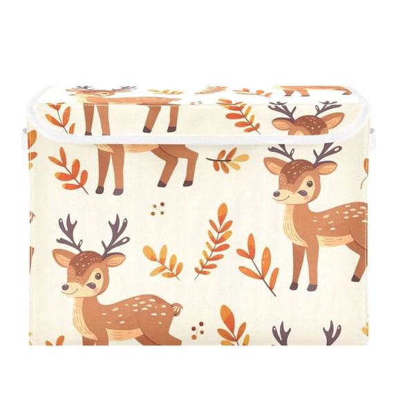 Sika Deer Cartoon Yellow Leaves Foldable Storage Bin with Lid and Handle Collapsible Storage Box 16.5 x 12.6 x 11.8 inches