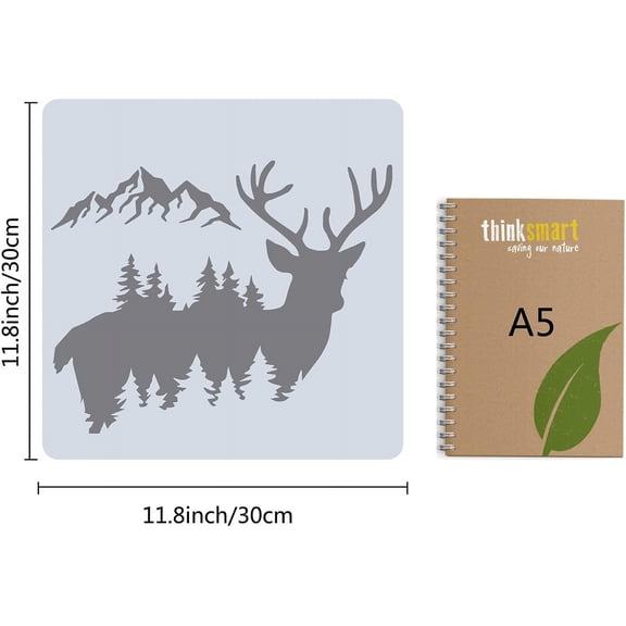 Sika Deer Stencil Template 11.8x11.8 Inch Elk Plastic Drawing Sign for Painting on Wood Wall Floor Canvas Scrapbook Card Art Crafts