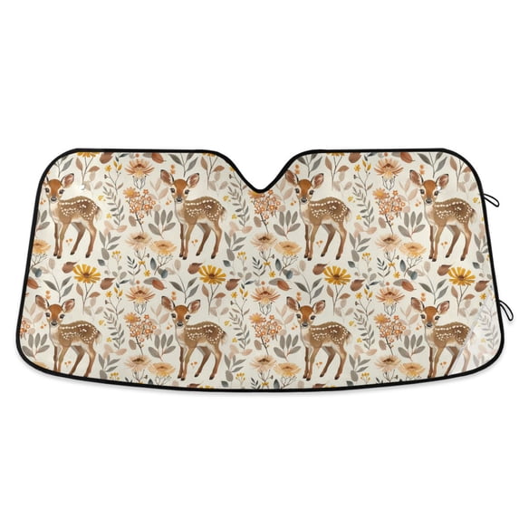 Sika Deer and Flower Car Windshield Sun Shade Foldable Car Front Window Visor Heat and UV Protection 57x31.5