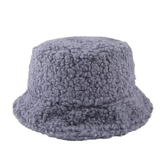 SikaFu 7colors Winter Lamb Wool Fisherman Hat Women Fashion Bucket Hat Wide Brim Flat Top Cold-proof Windproof Cap Solid Color