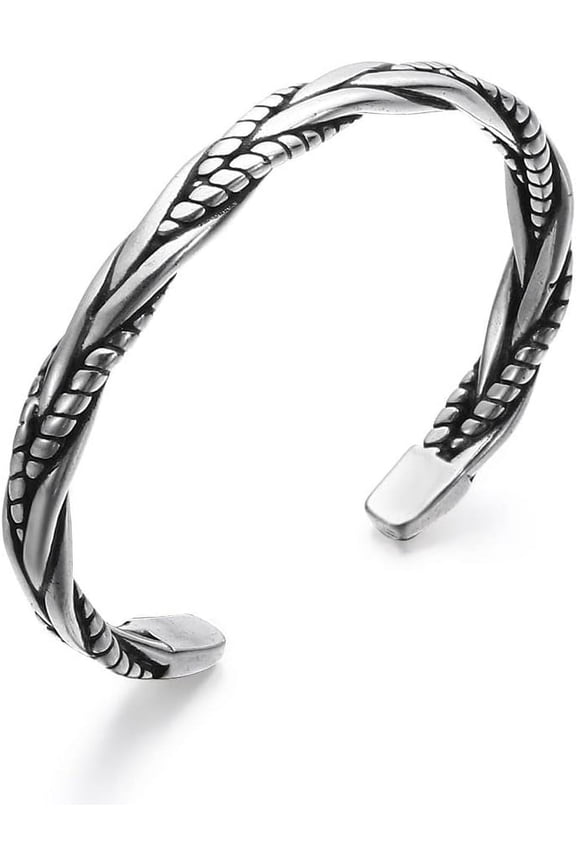 925 Sterling Silver Bangle for Men, Vintage Open Bracelet,Thai Handmade Retro Twisted Braided Open Cuff Bracelet