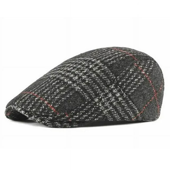 SikaFu Acrylic Autumn Winter Plaid Newsboy Caps Flat Peaked Cap Men and Women Painter Beret Hats 83