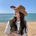 thumbnail image 1 of SikaFu American Retro Western Cowboy Hat For Women To Wear In Summer Outdoor Mountaineering With A Large Brim For Sun Shading And Sun Protection. Fisherman's Hat, 1 of 8