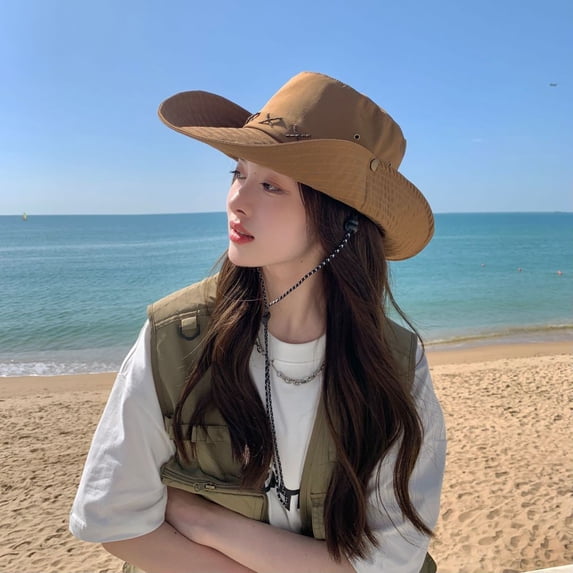 SikaFu American Retro Western Cowboy Hat For Women To Wear In Summer Outdoor Mountaineering With A Large Brim For Sun Shading And Sun Protection. Fisherman's Hat