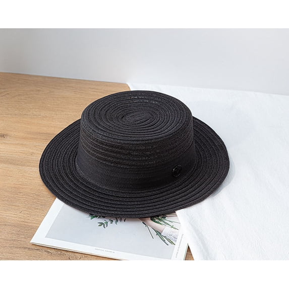 SikaFu Anna Model Hat Summer White Flat -Top Wide Eaves, Flat Eaves, Sun Sunscreen, Sunscreen Beach Straw Hat Sunshole Hat