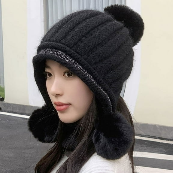 SikaFu Autumn And Winter Big Head Circumference Warm Wool Cap Ladies Silver Line Knitted Caps Thicken Plus Velvet Warm Hair Ball Hats
