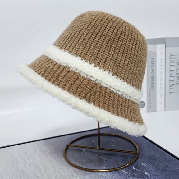 SikaFu Autumn And Winter Fisherman Hat Female New Knitted Versatile Pure Color Basin Hat Lambskin Plush, Warm, Cold, Cold And Showed Face Bucket Hat