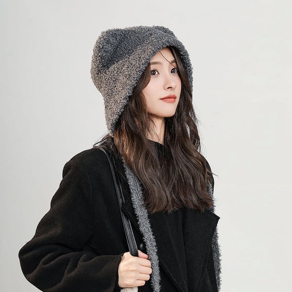 SikaFu Autumn And Winter Is The Versatile Windproof Wind And Warm, Soft Adorable Hats, Female Plush Cute Little Bear Care Ear And Knitted Hat